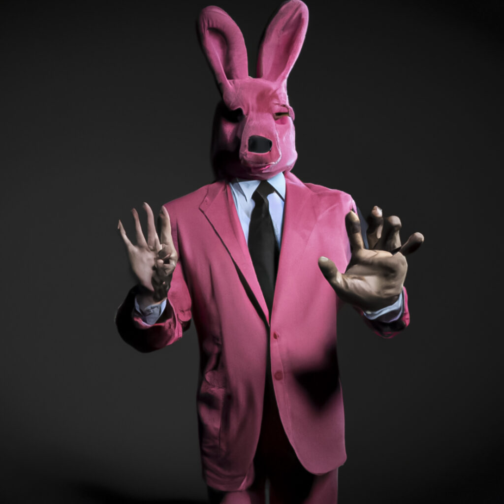 AI generated pink rabbit in headlights