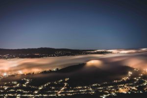 Ariel view of fog at night